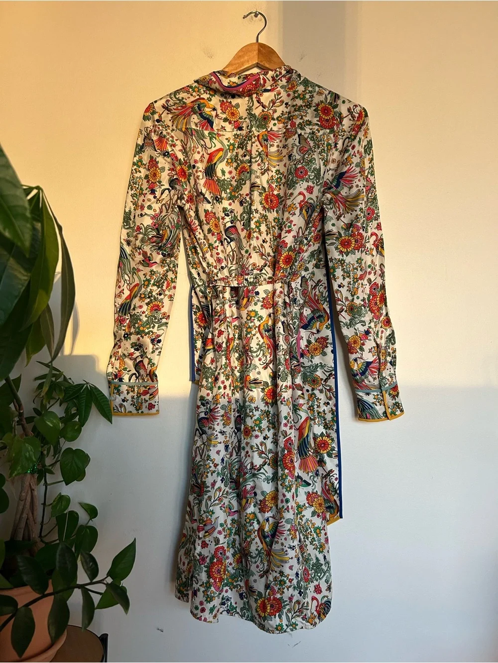 NWOT Tory Burch Silk Promised Land Floral Birds Contrast Dress Size 6